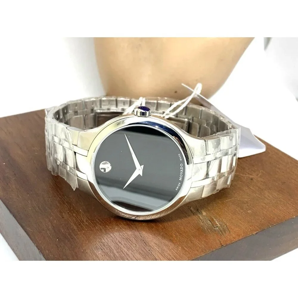 Movado Men's Watch 0606367 Museum Swiss Quartz Black Dial Silver Steel 39mm